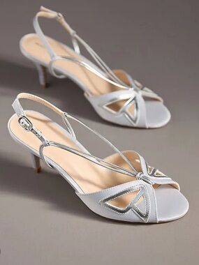 Maeve Silver-Trim Light Blue Slingback Kitten Heels